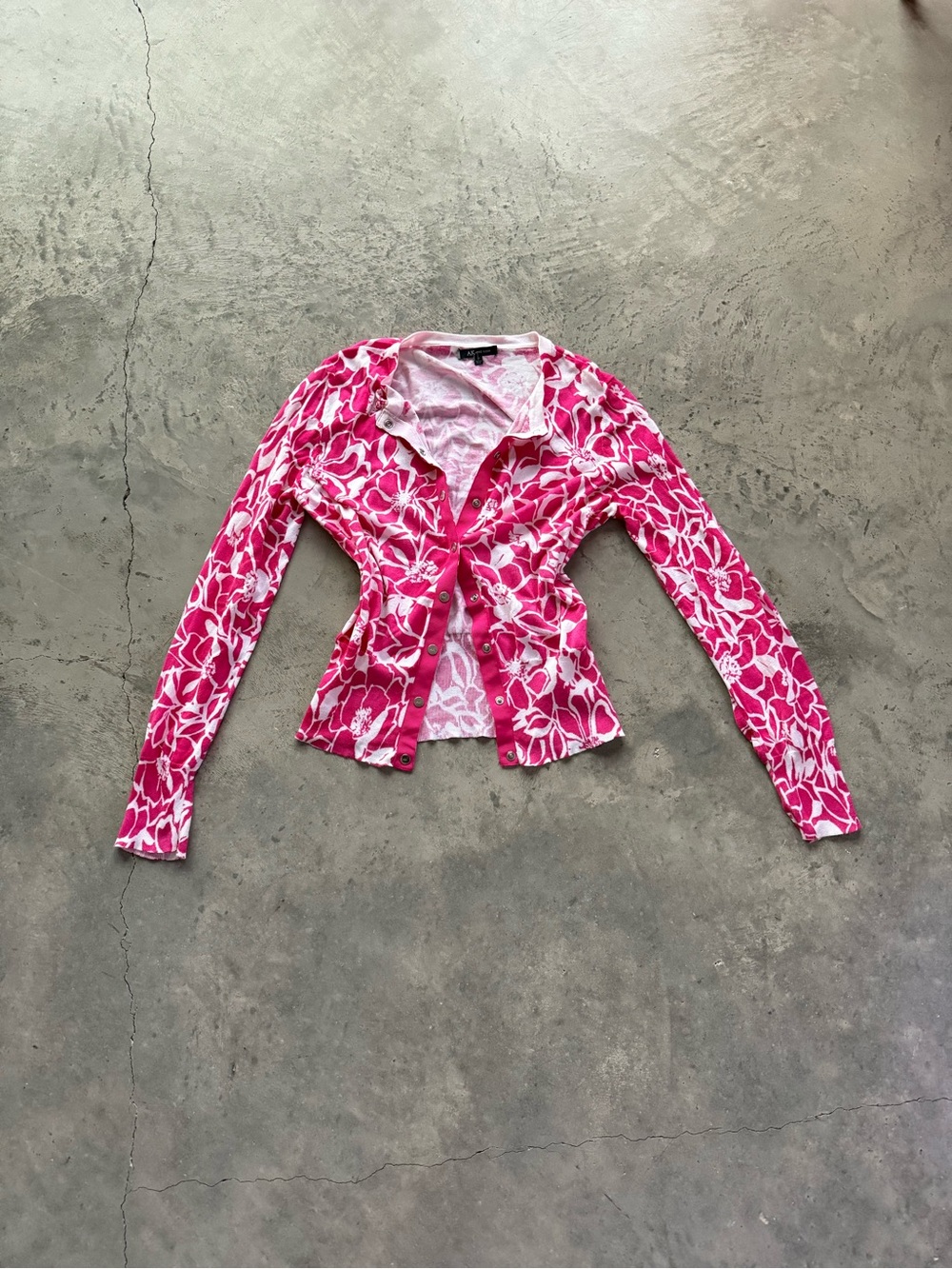 Pink Floral Long Sleeve Button Cardigan Top